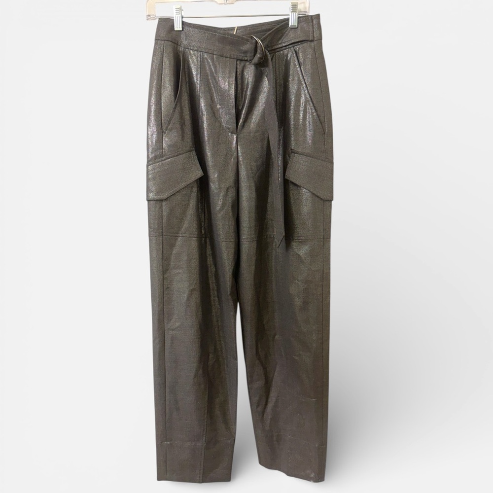 NWT Brunello Cucinelli Shimmer Wool Belted Cargo Pants - Grey - 38 $1,600